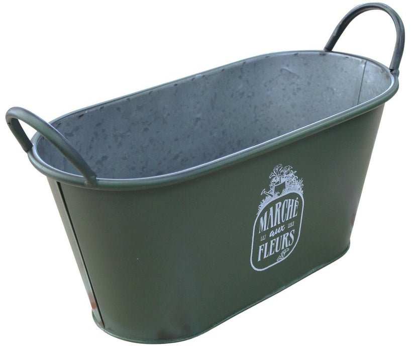 40cm Zinc Trough Planter Flower Pots Plant Pot Tub With Handles Vintage Green