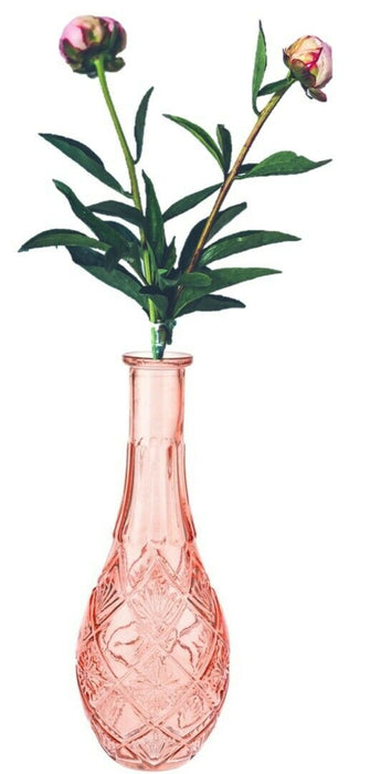 Glass Bottle Vase - 30cm Pink Tinted Decorative Cut Glass Flower Vase Ornament