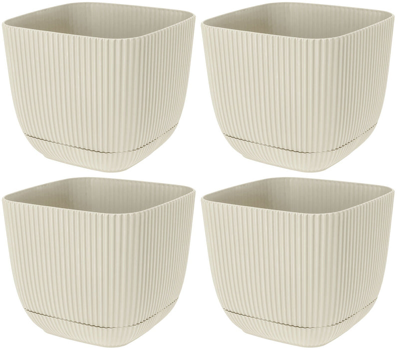 Set Of 4 Square Flowerpot Planters Indoor Outdoor Plant Pots With Water System