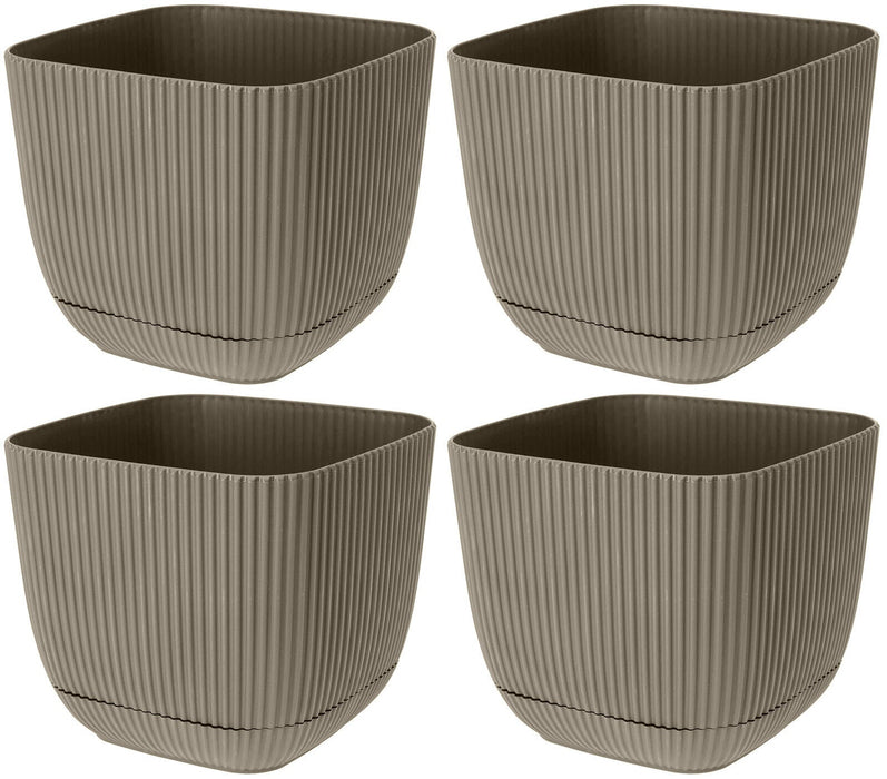 Set Of 4 Square Flowerpot Planters Indoor Outdoor Plant Pots With Water System'