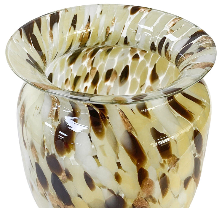 24cm Vincenza Glass Vase Brown And Cream Marble Effect Decorative Flower Vase