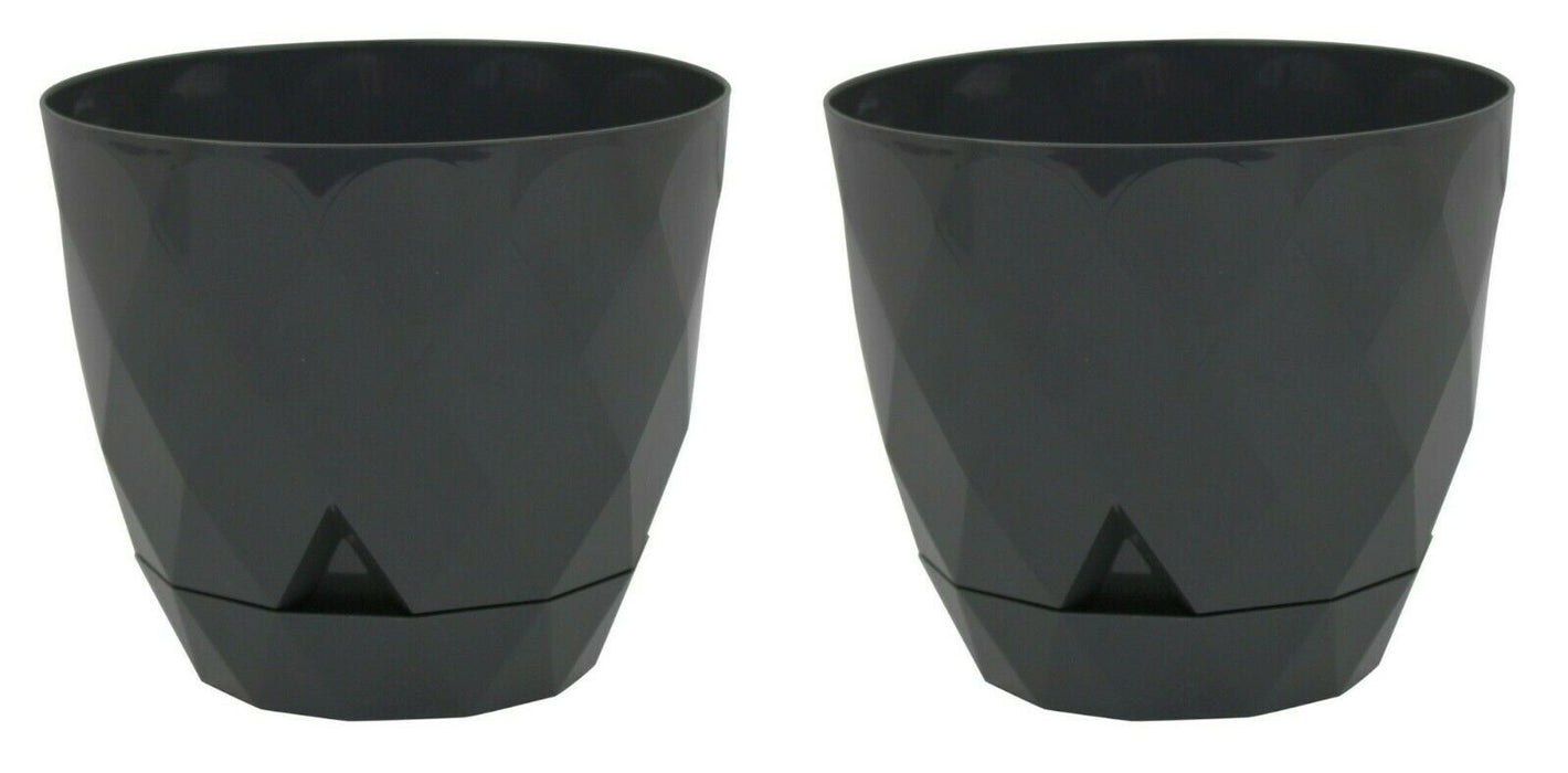 Set of 2 Dark Grey Diamond Shape Modern Plant Pot Indoor/Outdoor 2.4L Planter