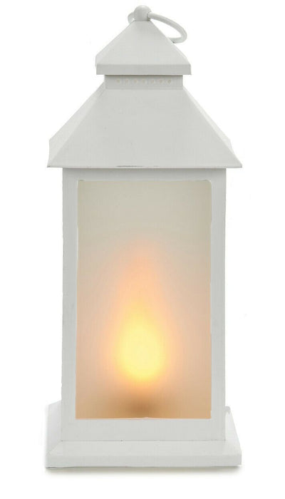 33cm White Plastic LED Lantern Battery Operated Flickering Candle Flame Effect