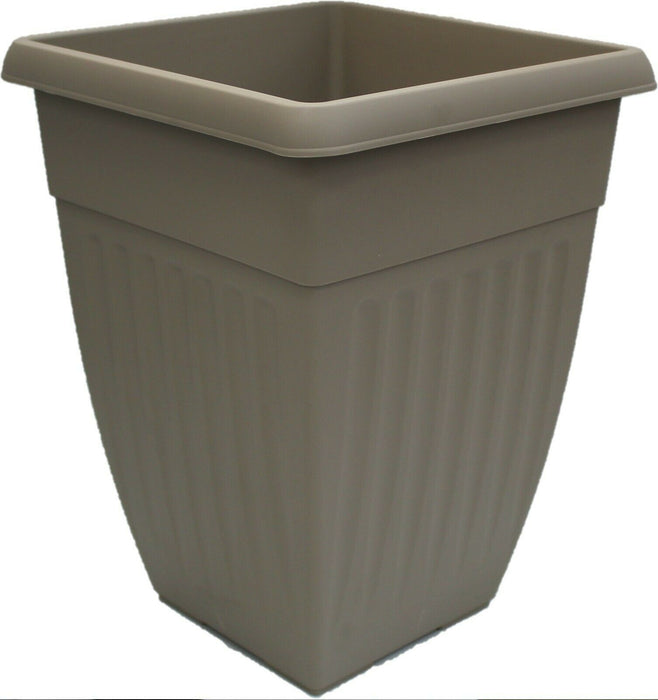 OSG 42cm Extra Tall Garden Planter, Taupe | Plastic Ribbed Square Plant Pot