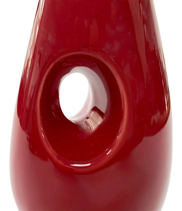 25cm Glazed Vase Red Ceramic Oval Shaped Decorative Flower Vase Table Ornament