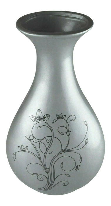 Grey Ceramic Vase 29cm Floral Design Ornament Wide Mouth Decorative Flower Vase